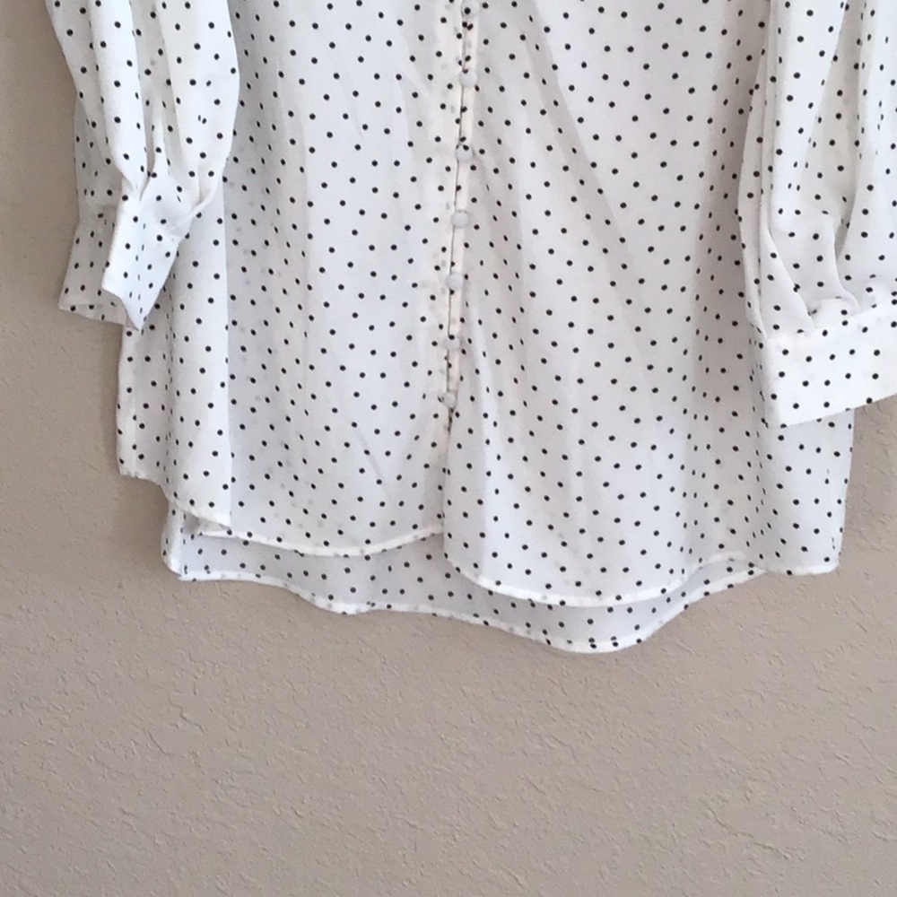 NEVER WORN white & black polka dots ultra feminine blouse, size Large - Picture 5 of 9